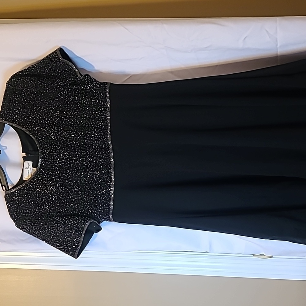 Vintage 1980s Laurence Kazar New York black beaded cocktail dress